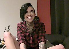 Tattooed african girl blowjob dick and facial