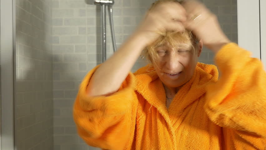 Mature blonde shower