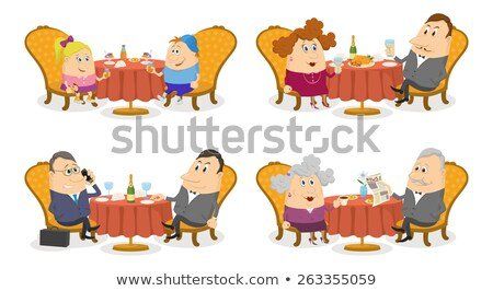 Characture older couple having coffee